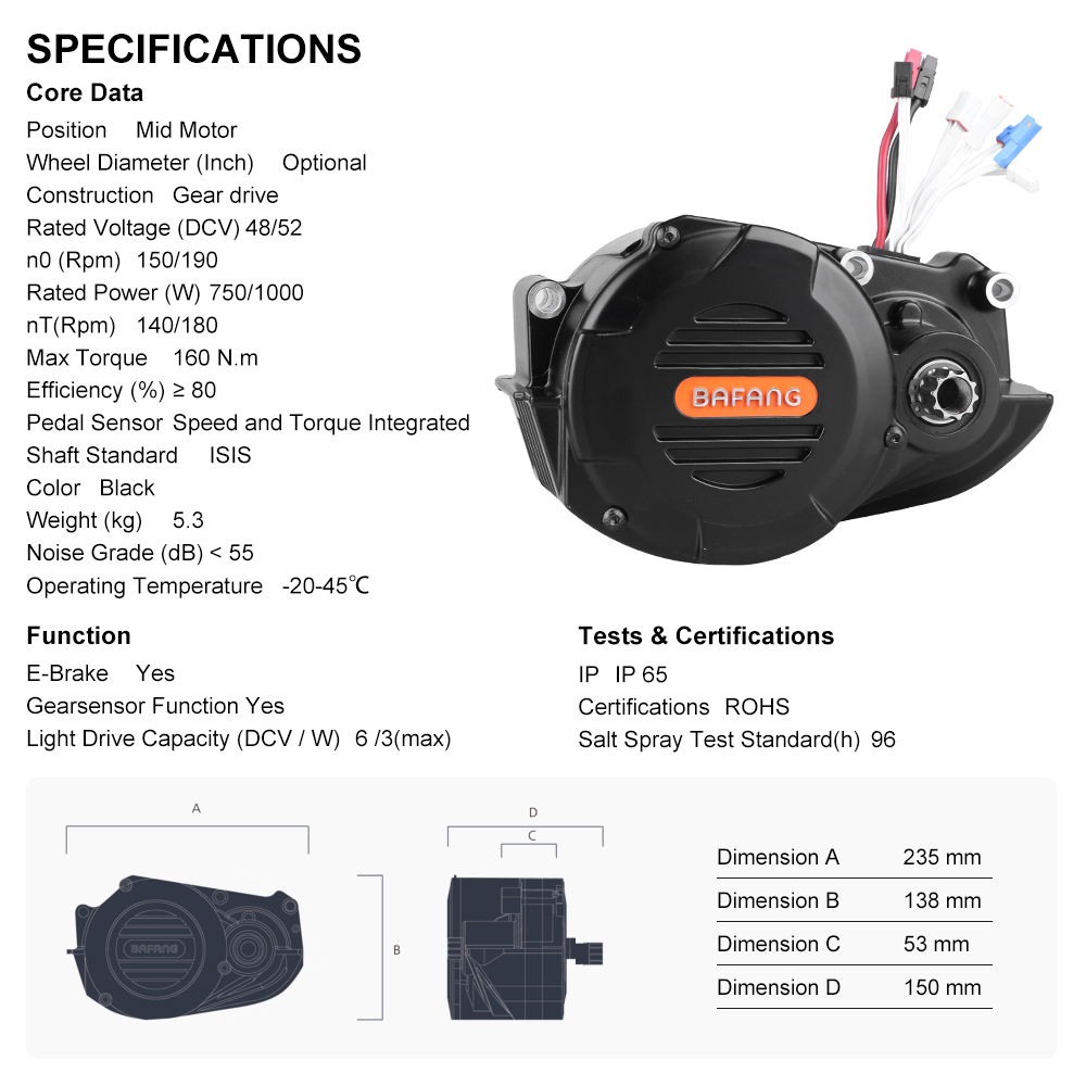 risunmotor M620 G510 48В 52В 1 – обзор и цена Mid Drive Motor Kit 52V 1000W